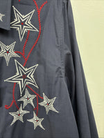 New Women’s White Horse Blue Rhinestone Long Sleeve Pearl Snap Size XL YY-73