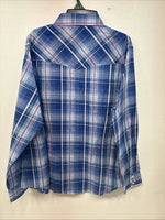 New Women’s Cumberland Blue Purple Plaid Long Sleeve Pearl Snap XL GG-81