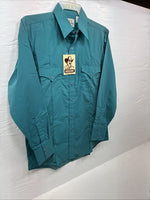 New Men’s ELY Cattleman Teal Simple Long Sleeve Pearl Snap Medium J-92