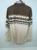 New Women’s Brown Aztec Panhandle Slim Long Sleeve Button Up Shirt L 3B-110