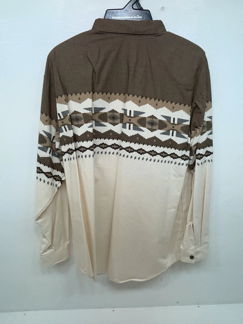 New Women’s Brown Aztec Panhandle Slim Long Sleeve Button Up Shirt L 3B-110