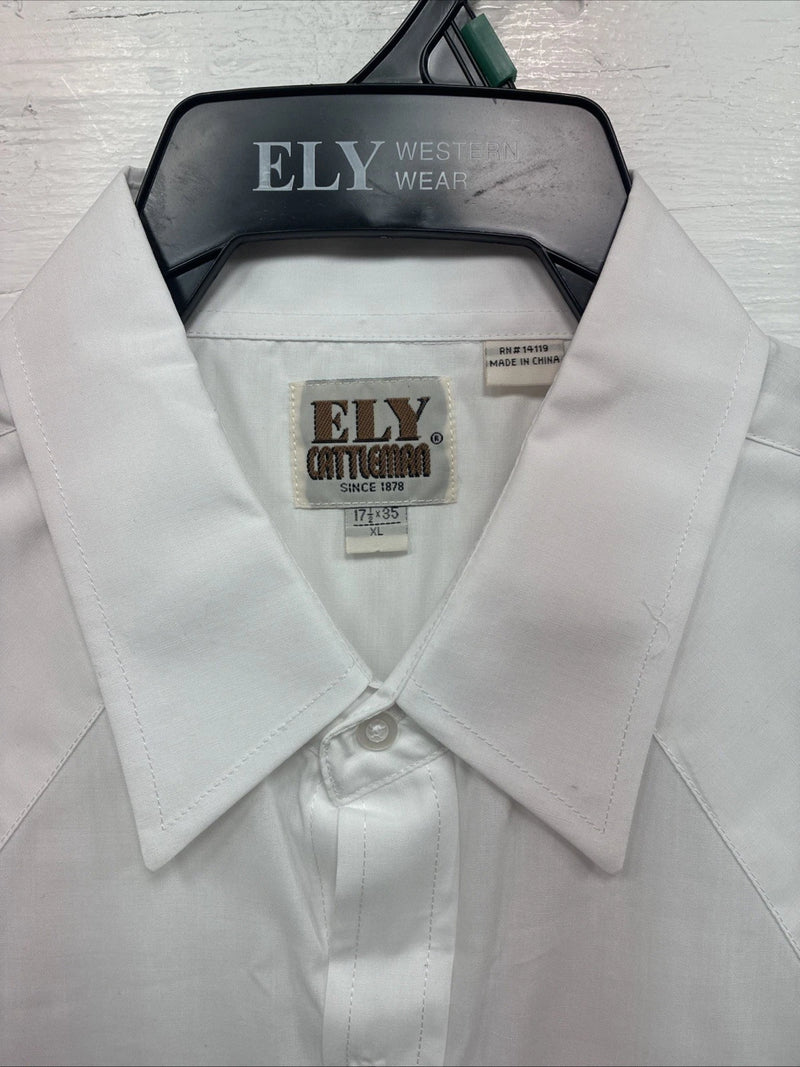 New Men’s ELY Cattleman White Long Sleeve Pearl Snap 17.5 X 35 XL R-45