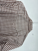 New Women’s Karman Brown Checker Long Sleeve Pearl Snap Size 36 MM-36