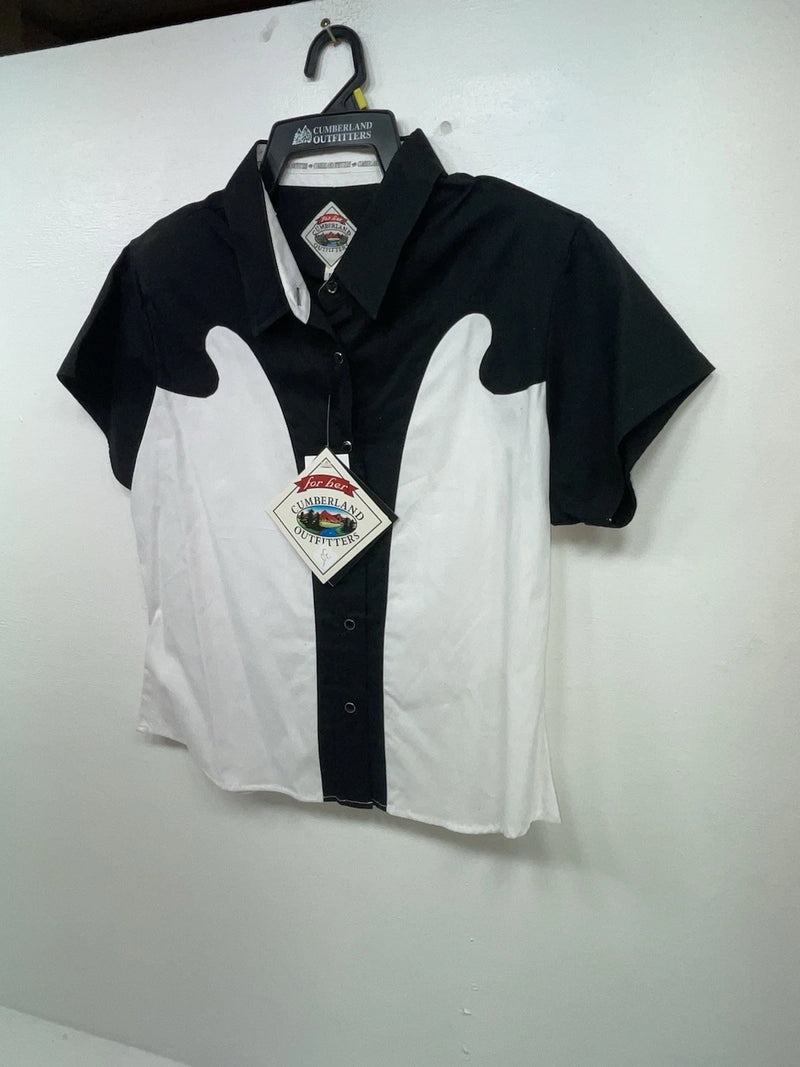 New Women’s Black White Cumberland Outfitters Short Sleeve Button Up Shirt 3B-55