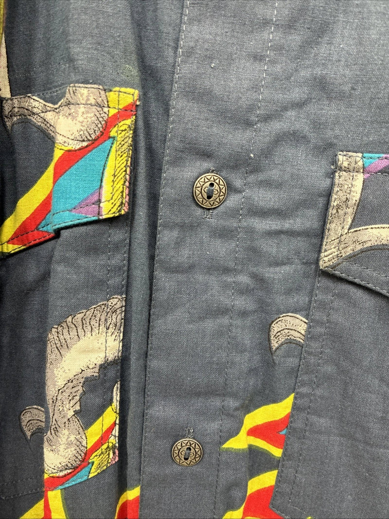 New Men’s GunSmoke Multicolor Western Design Long Sleeve Button Up Medium K-62