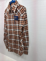 New Men’s Panhandle Slim Orange Brown Plaid Long Sleeve Pearl Snap Small J-65