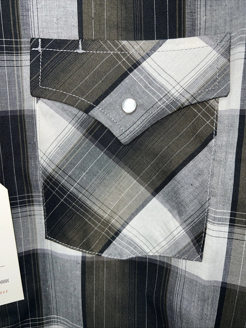 New Men’s ELY Cattleman Green Black Plaid Long Sleeve Pearl Snap Shirt XL S-17