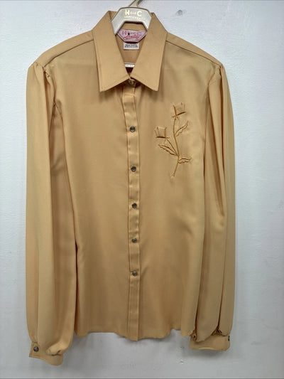 New Women’s H Bar C Yellow Design Long Sleeve Pearl Snap Size 38 II-78