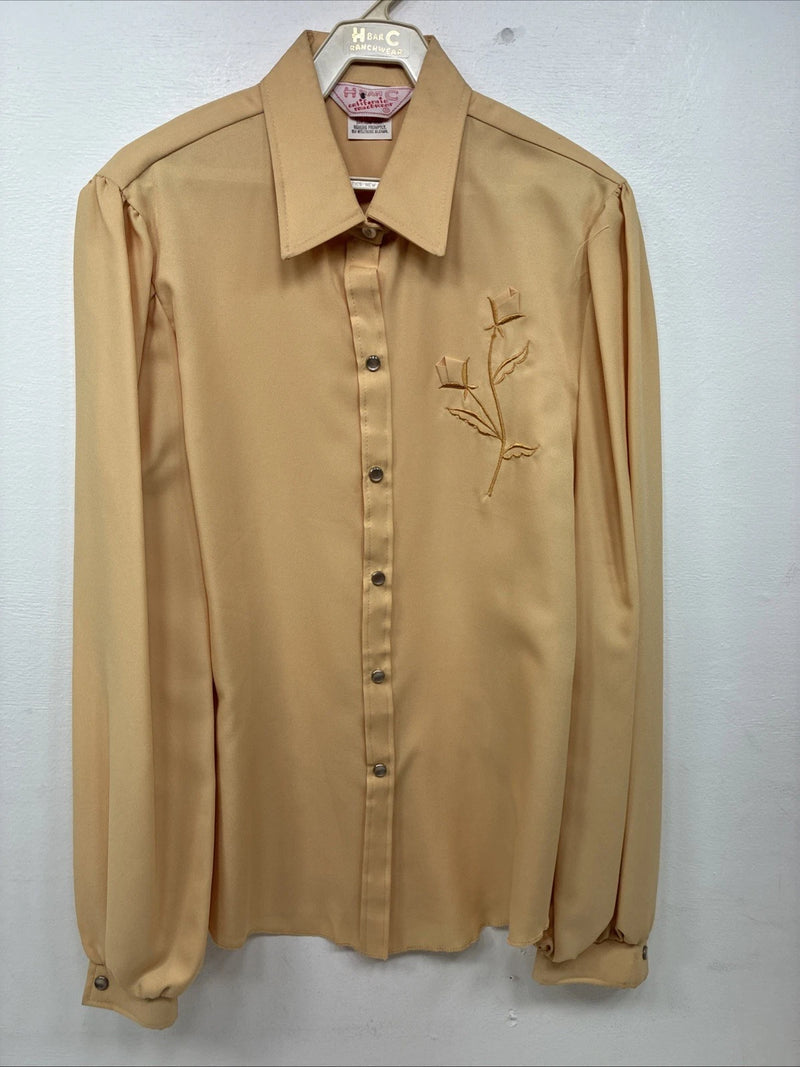 New Women’s H Bar C Yellow Design Long Sleeve Pearl Snap Size 38 II-78