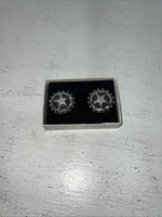 New Women’s Congress Leather Circle Silver Star Earrings. 93148 B-9