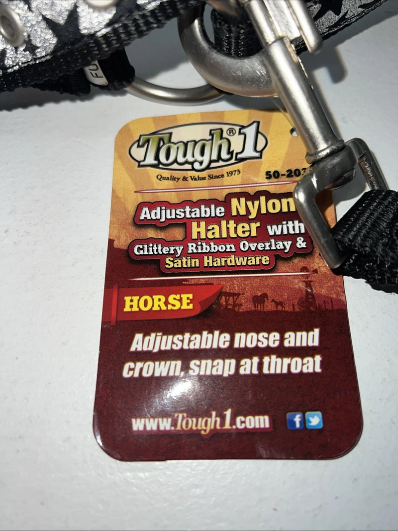 New Tough 1 Black Silver Nylon Star Full Horse Halter #50-2031 3C-7