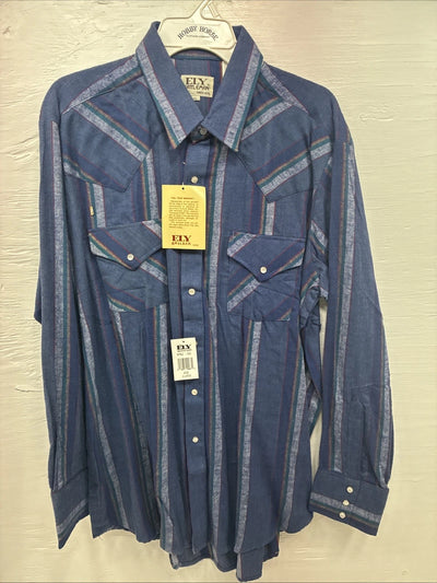New Men’s ELY Cattleman Purple Stripe Western Long Sleeve Pearl Snap XL R-56
