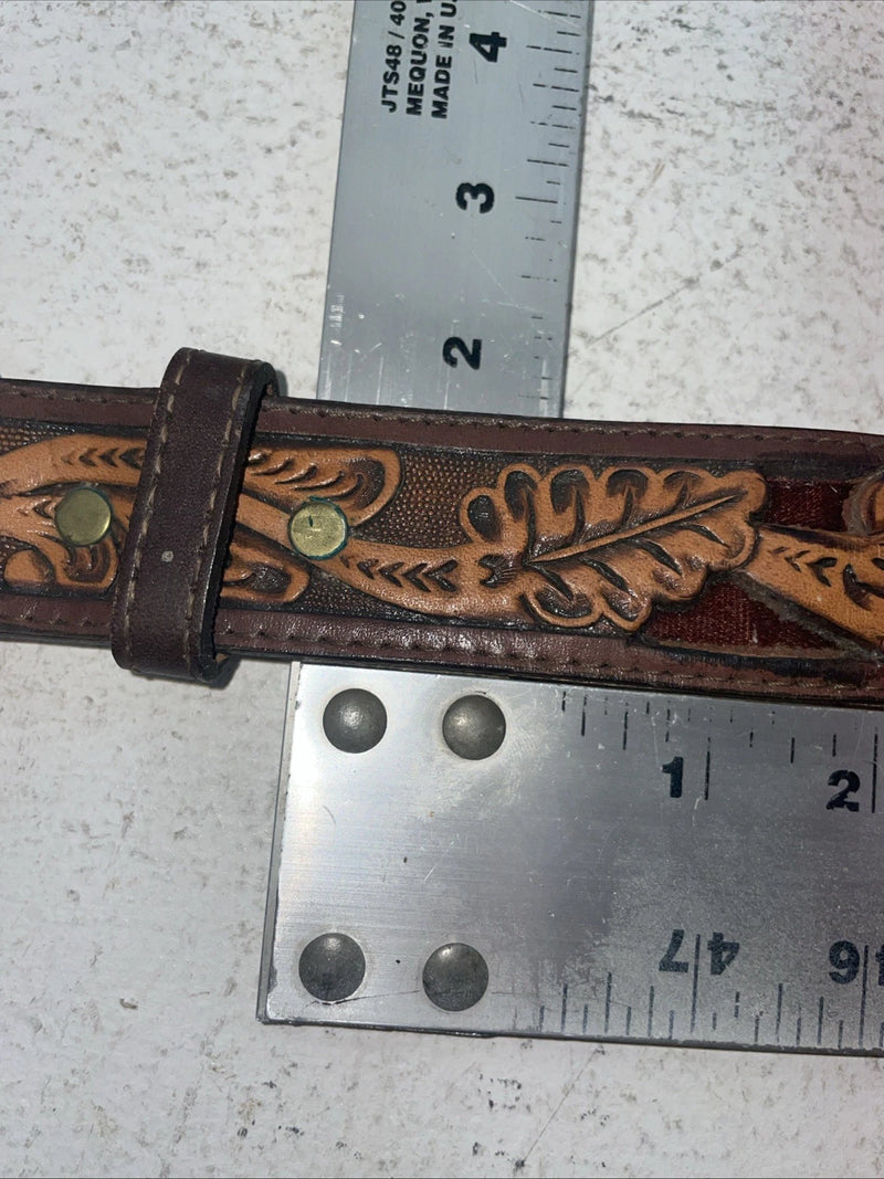 New Brown Genuine Leather Longhorn Tooled 30” Belt #82837 Z-13