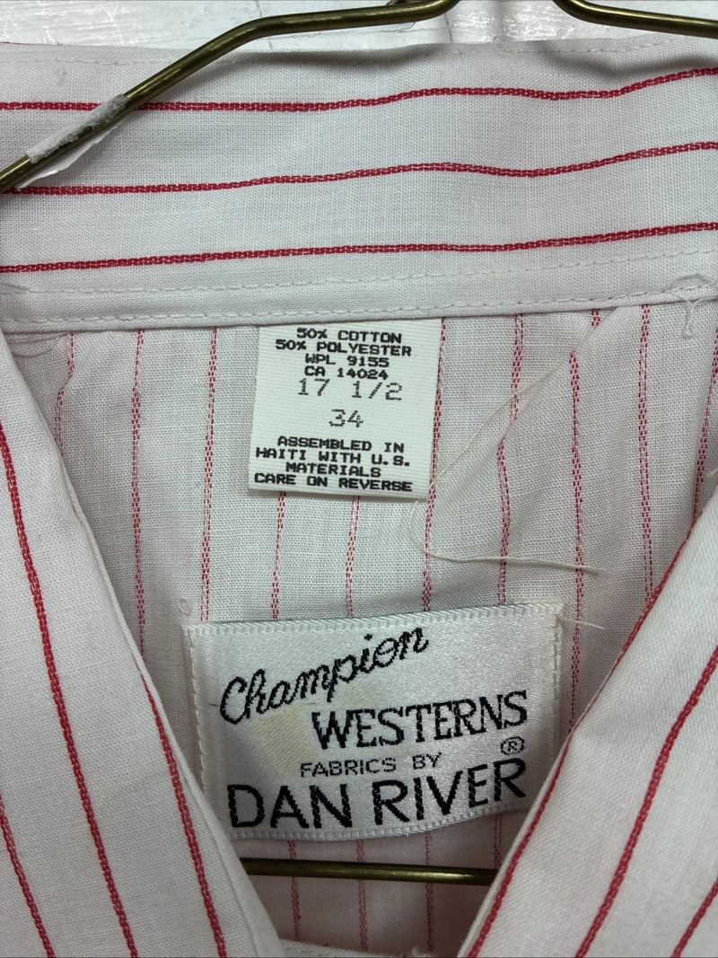 New Men’s Champion Western Red White Stripe Long Sleeve Pearl Snap 17.5 XL R-74