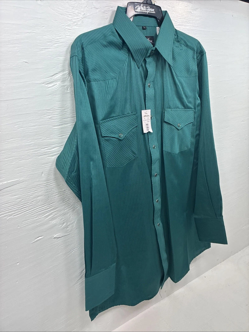 New Men’s ELY Cattleman Green Stripe Long Sleeve Pearl Snap Large X-20