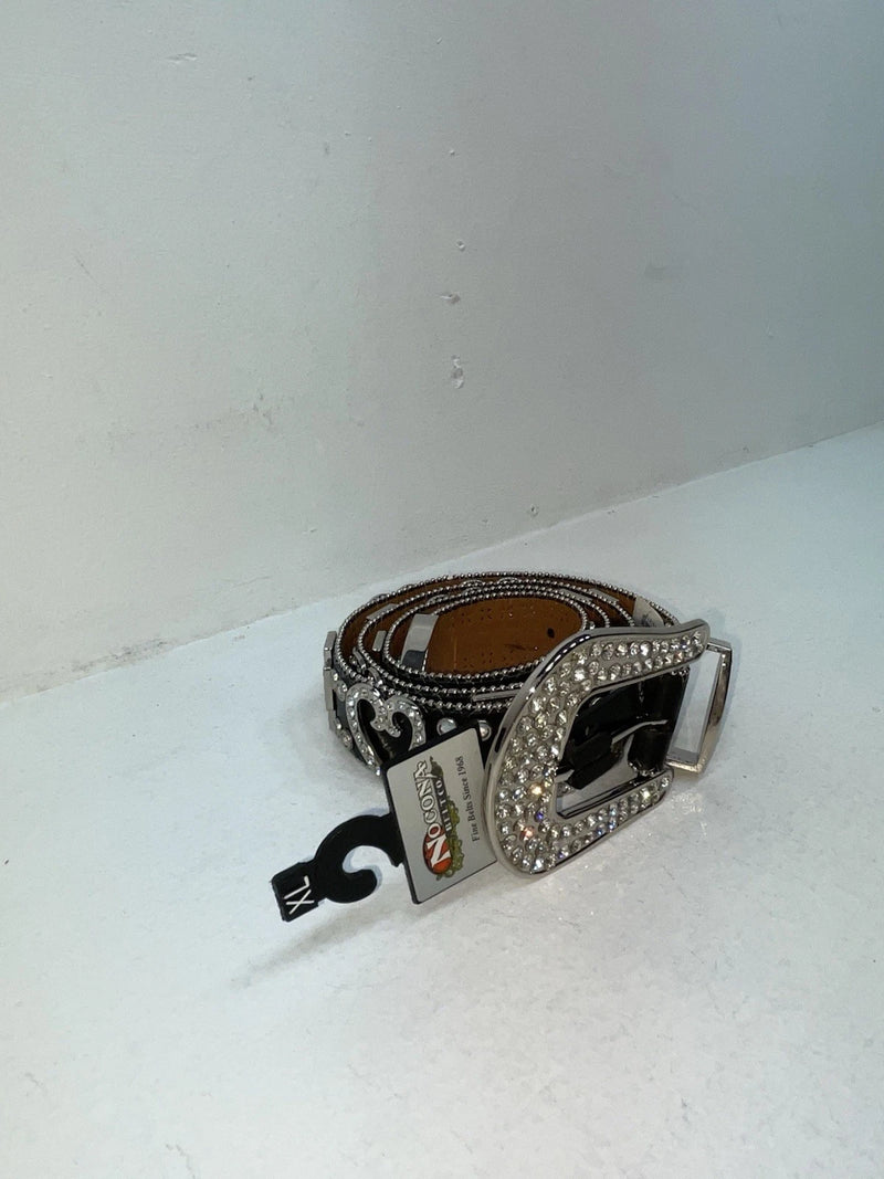 New Black Genuine Leather Nocona Silver Bling Cross XL Belt #N1330999 Z-80