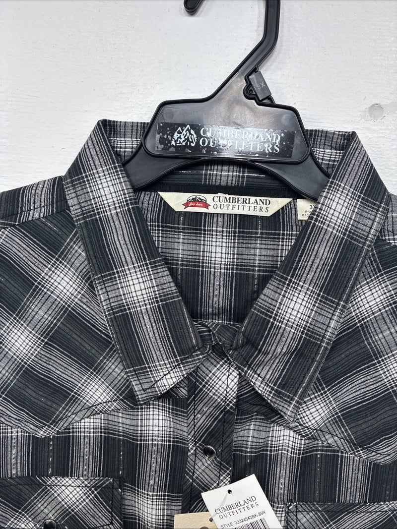 New Women’s Cumberland Black Plaid Long Sleeve Pearl Snap 3XL GG-67