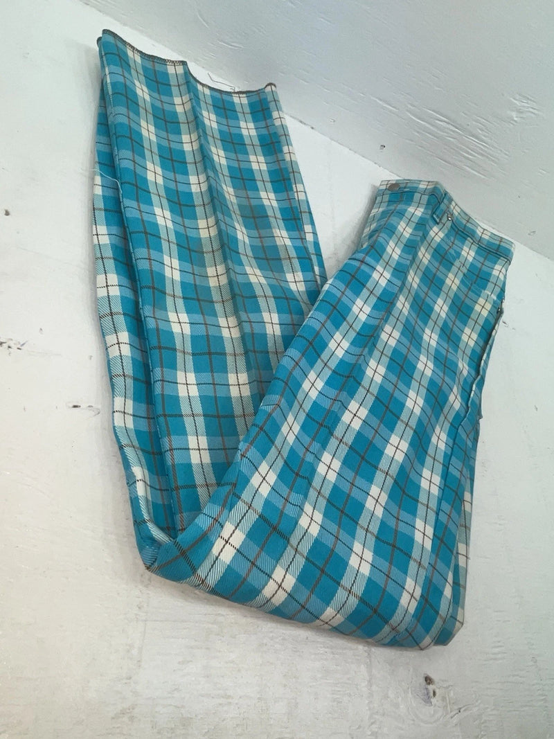 New Vintage Blue Plaid Prior Polyester Pants #C18530 VV-20