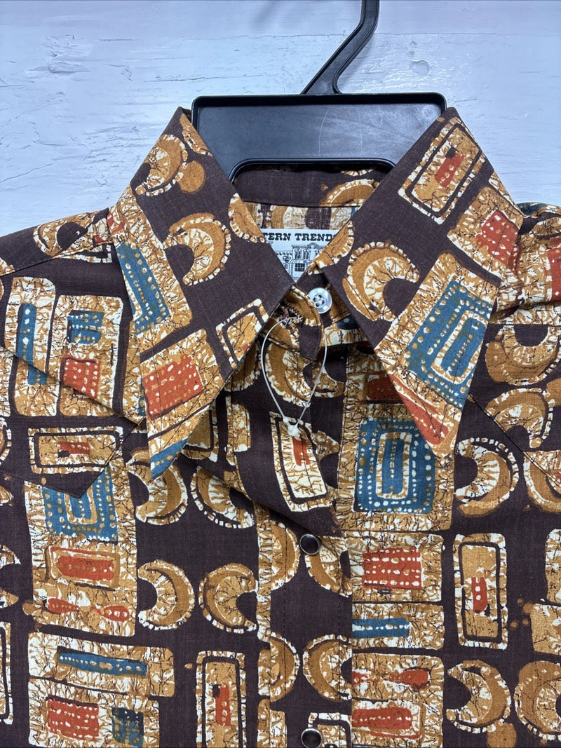New Men’s Panhandle Slim Brown Gold Design Long Sleeve Pearl Snap XS J-68