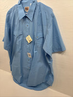 New Men’s ELY Cattleman Blue Simple Short Sleeve Pearl Snap 2XL F-84
