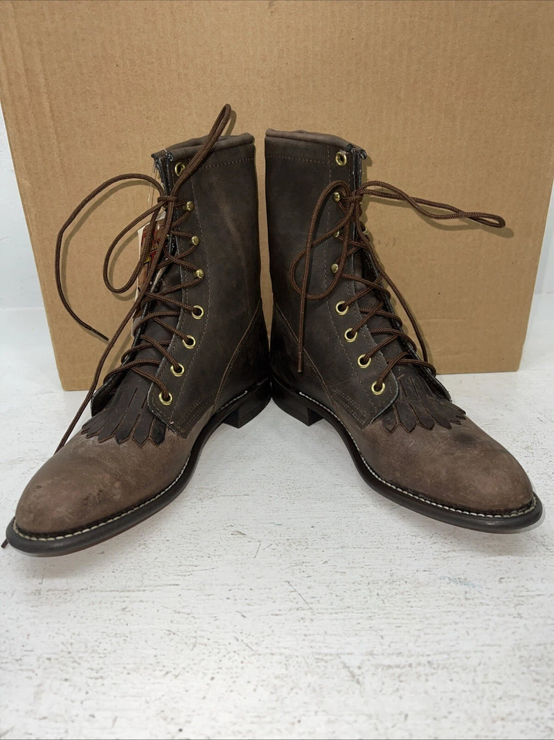 New Women’s Brown Lace Up Texas Brand Cowboy Boots. 4471 7.5 7 1/2 M. 17-45