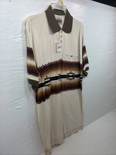 New Men’s Cumberland Brown Western Design Short Sleeve Polo Large M-23