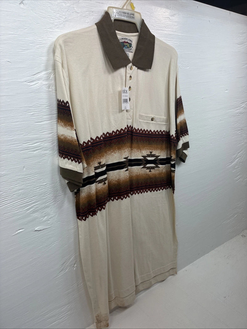 New Men’s Cumberland Brown Western Design Short Sleeve Polo Large M-23
