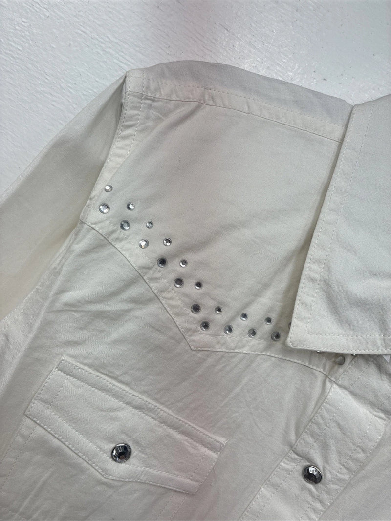 New Women’s Cumberland White Gem Long Sleeve Pearl Snap Medium KK-17