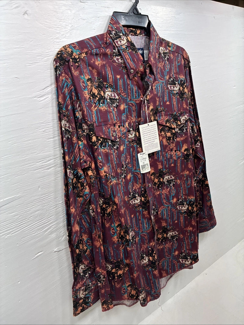 New Men’s Wrangler Propel Western Design Long Sleeve Button Up 17.5 XL AA-10