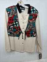 New Women’s Rough rider Multi Design Long Sleeve Button Up Large TT-11