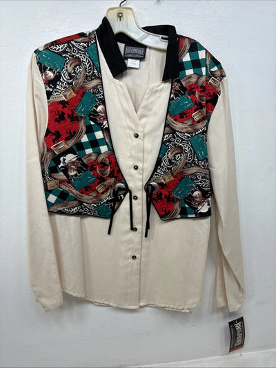 New Women’s Rough rider Multi Design Long Sleeve Button Up Large TT-11