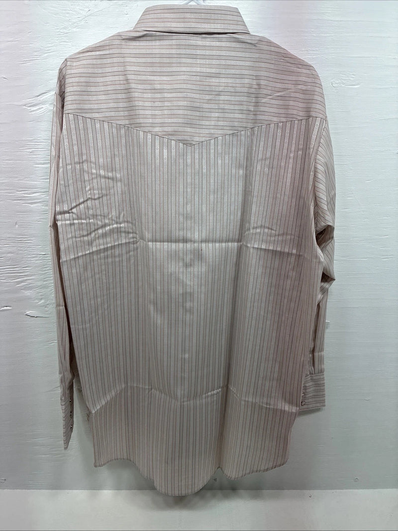 New Men’s ELY Cattleman Pink Stripe Long Sleeve Pearl Snap 17.5 X 34 XL T-31
