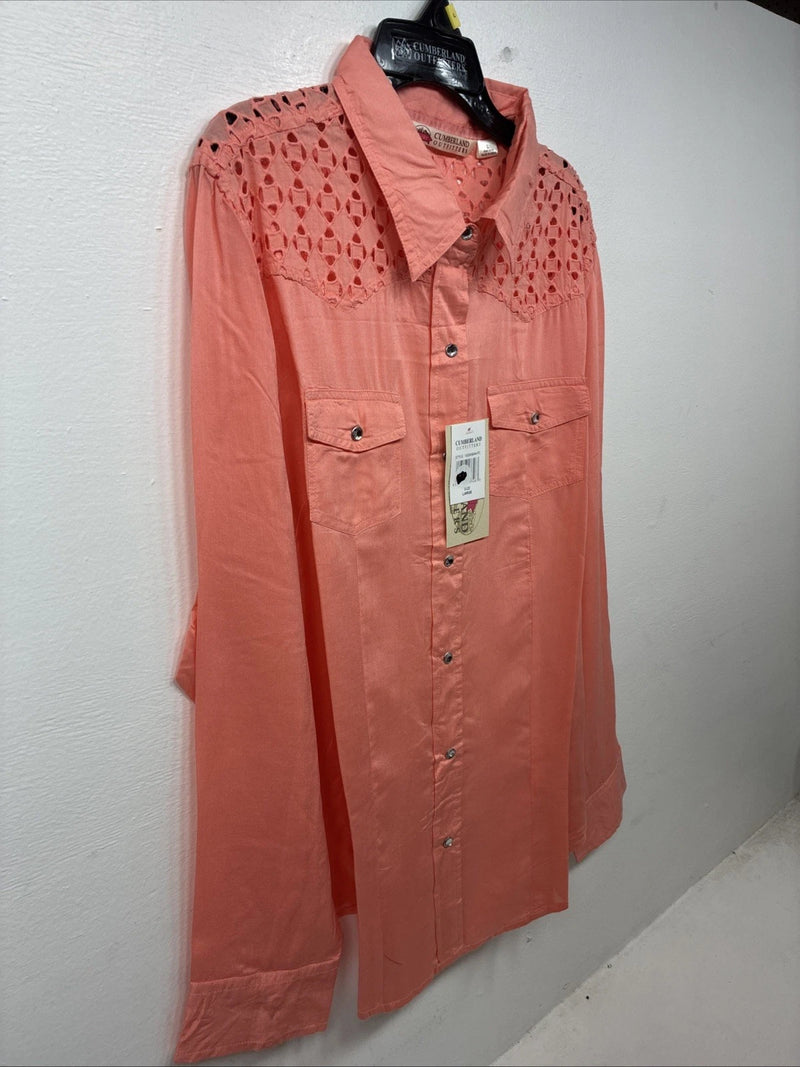 New Women’s Cumberland Pink Long Sleeve Pearl Snap Large KK-110