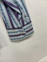 New Women’s Ranch Purple Blue Stripe Long Sleeve Pearl Snap Size 36 MM-19