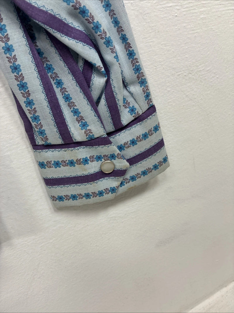 New Women’s Ranch Purple Blue Stripe Long Sleeve Pearl Snap Size 36 MM-19
