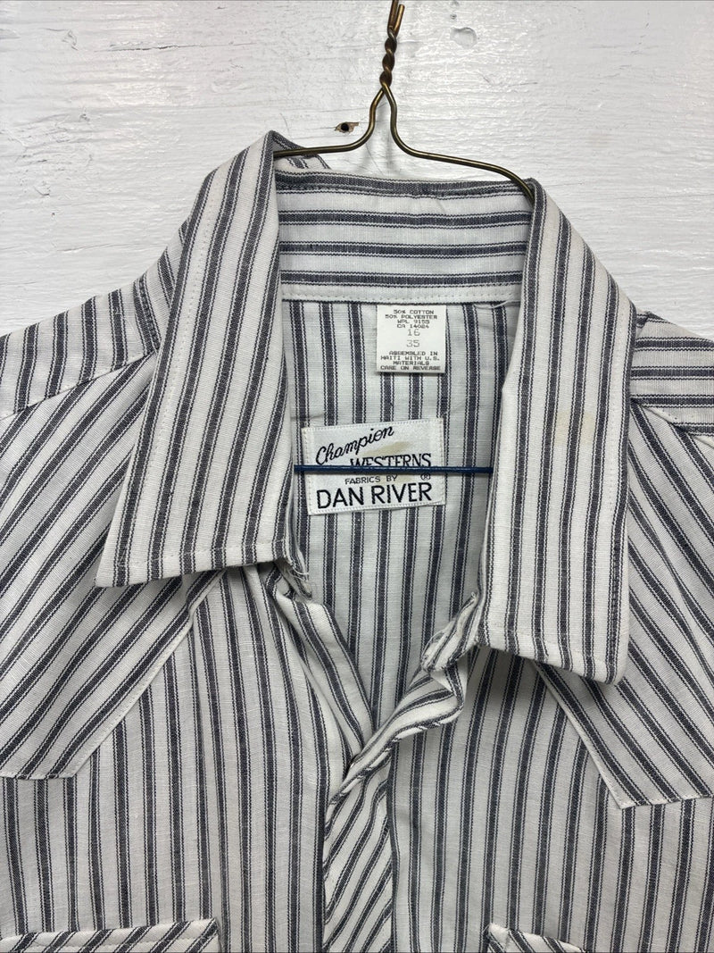 New Men’s Champion Western Gray Stripe Long Sleeve Pearl Snap 16 Large V-110