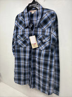 New Women’s Cumberland Blue Black Plaid Long Sleeve Pearl Snap XL GG-64