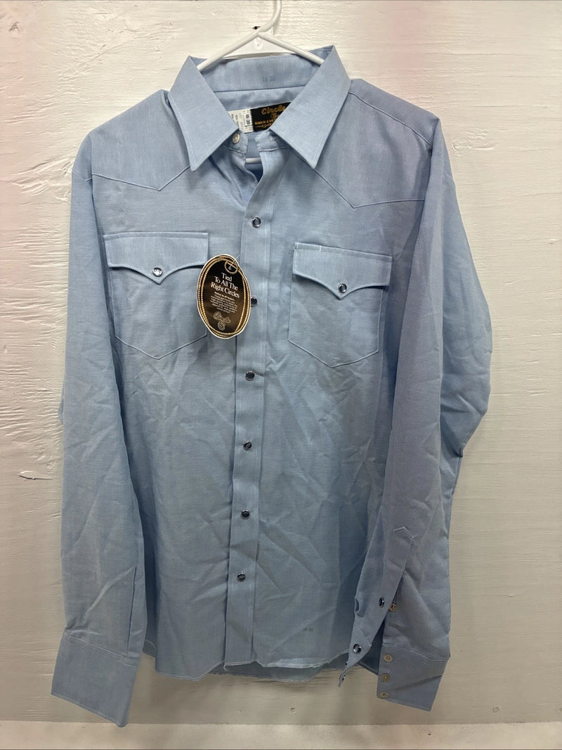 New Men’s Circle S Blue Long Sleeve Pearl Snap 16 X 36 Large X-62