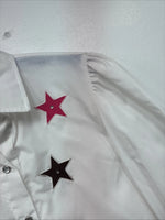 New Women’s H Bar C White Design Long Sleeve Pearl Snap Size 28 KK-49