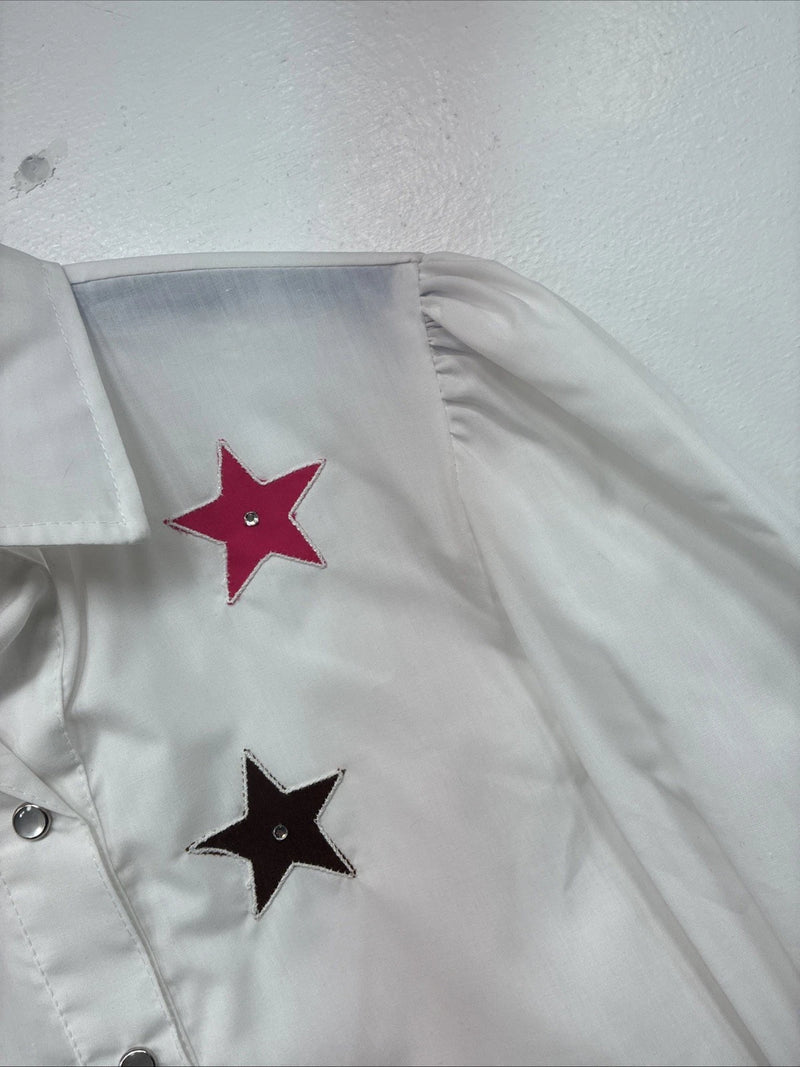 New Women’s H Bar C White Design Long Sleeve Pearl Snap Size 28 KK-49