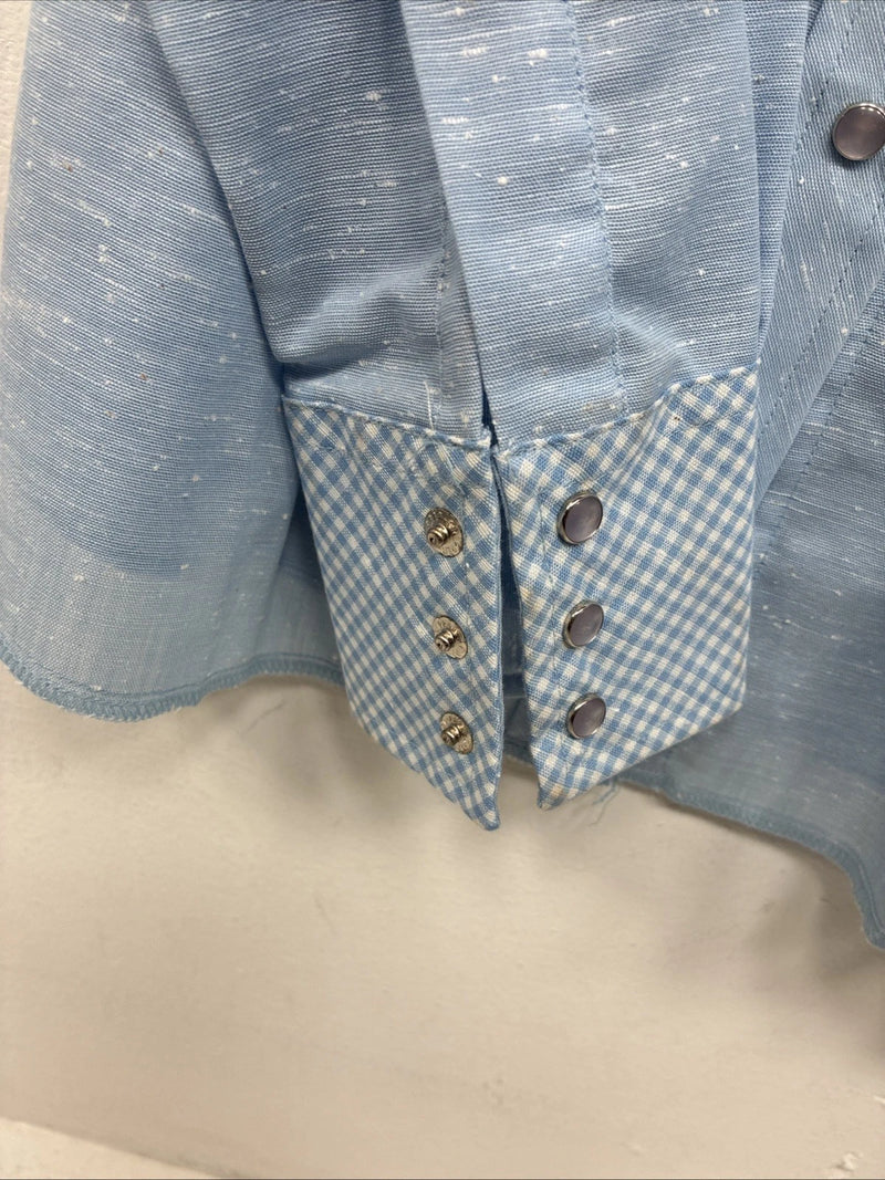 New Kids Dan River Blue Deigned Long Sleeve Pearl Snap Size 8 LL-62