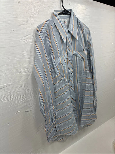 New Men’s Tem Tex Blue Stripe Long Sleeve Pearl Snap 16 X 33 Large R-16