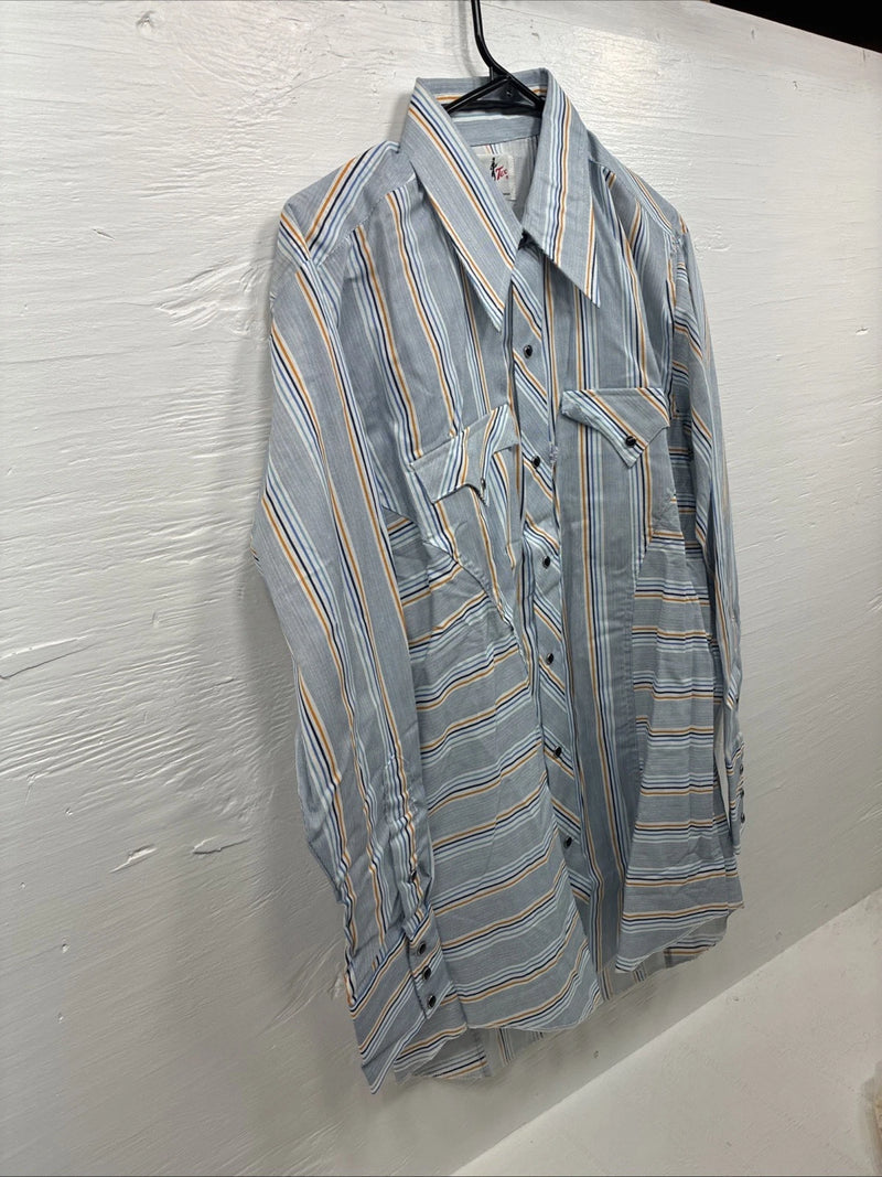 New Men’s Tem Tex Blue Stripe Long Sleeve Pearl Snap 16 X 33 Large R-16