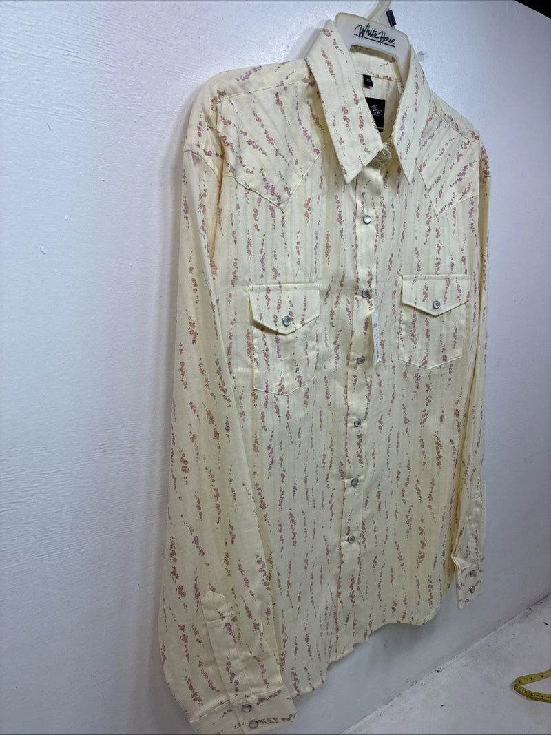 New Women’s White Horse Yellow Floral Long Sleeve Pearl Snap Size XL YY-46 