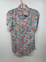 New Women’s H Bar C Multicolor Design Short Sleeve Pearl Snap Size 34 LL-89