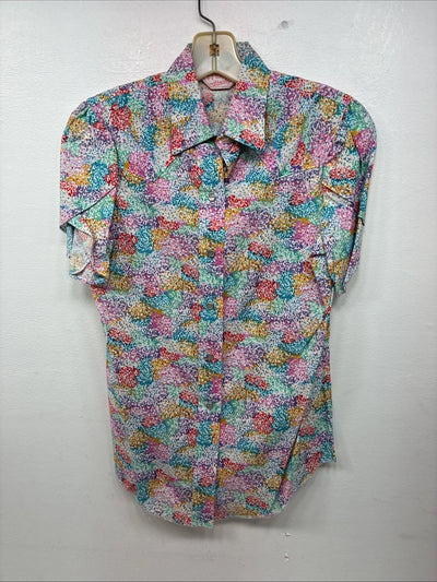 New Women’s H Bar C Multicolor Design Short Sleeve Pearl Snap Size 34 LL-89