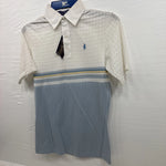 New Men’s Panhandle Slim White Blue short sleeve polo Small B-62