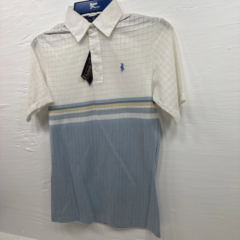 New Men’s Panhandle Slim White Blue short sleeve polo Small B-62