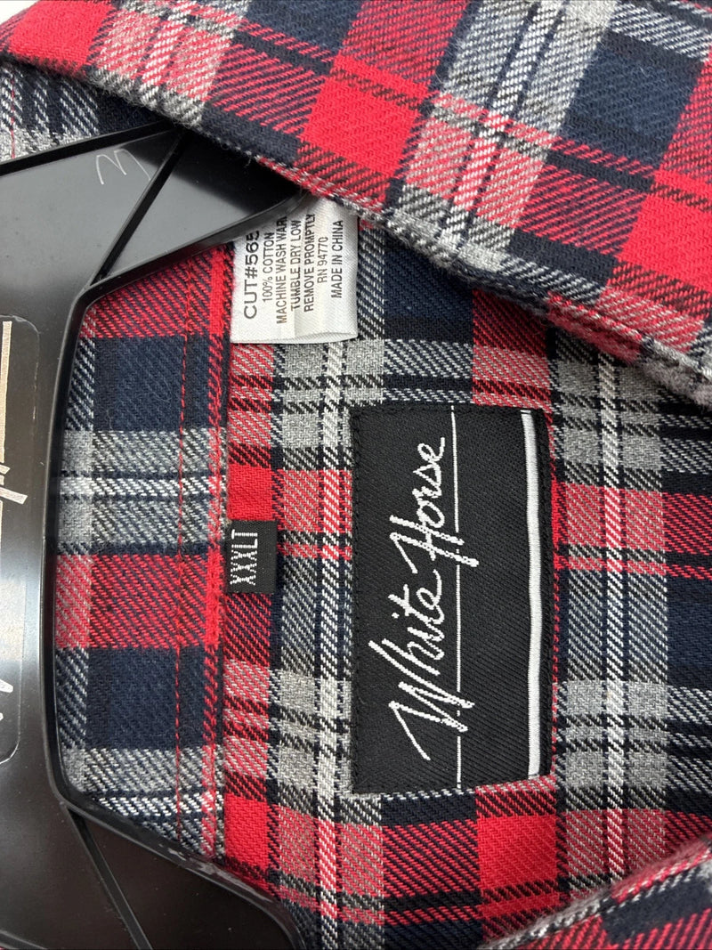 New men’s White Horse Red Flannel Long Sleeve Pearl Snap 3XL E-64