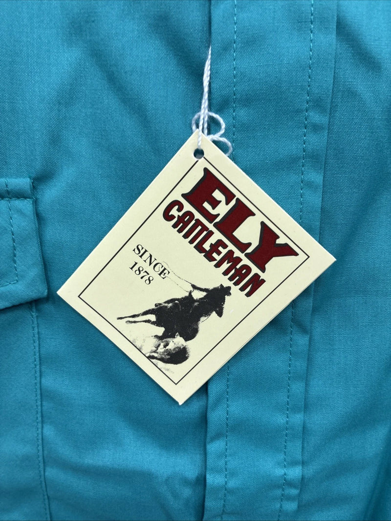 New Men’s ELY Cattleman Teal Western Short Sleeve Pearl Snap 16.5 Large T-52